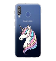 Samsung Galaxy M30 Uyumlu Kamera Korumalı Kapak Unicorn Tasarımlı  Şeffaf  Kılıf