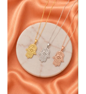 Kişiye Özel 925 Ayar Gümüş Tasarım Fatma Ana Eli Hamsa Kolye (Rose)