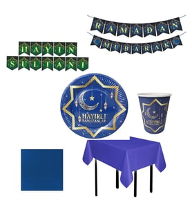 Ramazan Süsleri Set Hayırlı Ramazan 16 Kişilik Tabak Bardak 11 Ayın Sultanı ve Hoşgeldin Ramazan Se-