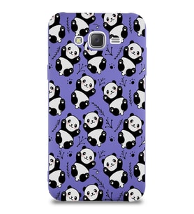 Samsung Galaxy J7 Uyumlu Lansman Kılıf Panda Tasarımlı İçi Kadife Kapak-Mor (Şeffaf)