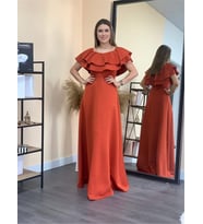 Volanlı Elbise - Kiremit