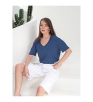 Kadın Massi İnterlok Kumaş V Yaka Oversize T-Shirt