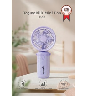 Torima Şarjlı El Vantilatörü Masaüstü Stantlı 3 Kademeli Taşınabilir Mini Fan F57 Mor