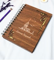 Kişiye Özel Kız Kulesi Desenli Ahşap Kapaklı Defter - Ajanda - İsme Özel - A5 60 Yaprak (120 SAYFA) Hediyelik (Gold)