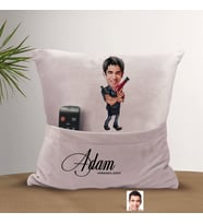 BK Gift Kişiye Özel Kuaför Karikatür Tasarımlı Organizer Kumanda ve Atıştırmalık Cepli Pembe Kırlent Yastık-2 Arkadaşa Hediye, Cepli Yastık