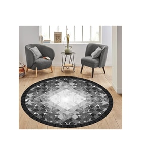 Eliana Home Baskılı, Yıkanabilir Kaymaz Taban Yuvarlak Halı LNA7308-SD1022 120x120 cm (Siyah)