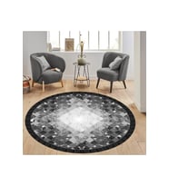 Eliana Home Baskılı, Yıkanabilir Kaymaz Taban Yuvarlak Halı LNA7308-SD1022 120x120 cm (Siyah)