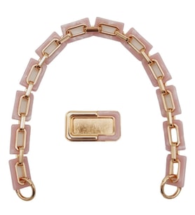 Angel Çanta Aksesuar 44 cm Dikdörtgen Halkalı Akrilik Zincir Plaka Set Pudra Renk Light Gold Metalli