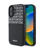 Apple iPhone 16 Uyumlu Kılıf DKNY Orjinal Lisanslı Kartlıklı 3D Yazılı Repeat Texture Pattern Kapak (Siyah)