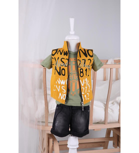Babyhola Yelekli Şort Tshirt Erkek Çocuk Spor 3'lü Takım 1172 (Haki)