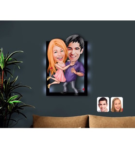 BK Gift Kişiye Özel Sevgililer Karikatürlü 3D Led Işıklı Ahşap Tablo-3
