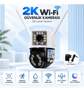 3012 Çift Lensli 3MP+3MP WiFi PTZ Güvenlik Kamerası – Renkli Gece Görüşlü, Sesli Alarm Bildirimli