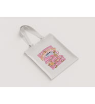 Beautiful Butterfly Yazılı Retro Çiçekli Ham Bez Çanta - Nostaljik Tasarımlı Bez Çanta