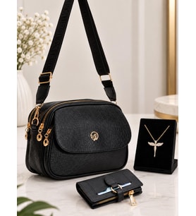 Givenza Çüzdan Ve Kolye Hediyeli 3’lü Kadın Çanta Cüzdan Kolye Set