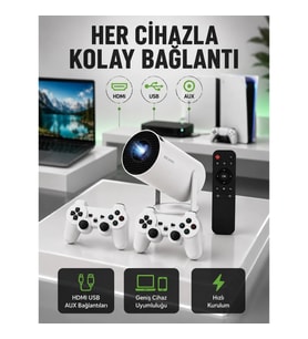 Mey İthalat® Portatif 4K Projeksiyon – 4.000 Uygulama, Kablosuz Yansıtma ve Bluetooth 5.0 Yeni Nesil