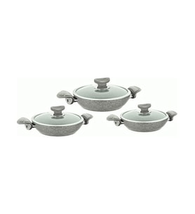 Oms 3004 6 Parça Bio Granit Sahan Seti 18-20-22 cm Gri