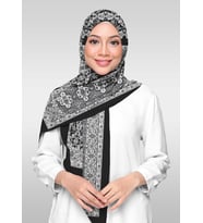 Likralı Vual Etnik Desenli Şal - 04971 (Siyah - Gümüş)