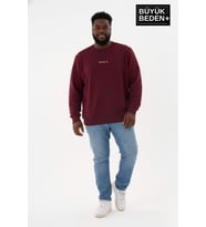 Erkek Büyük Beden Orta Brooklyn Baskılı Bisiklet Yaka İnce Sweatshirt SPR26BSW956-8 (Burgundy)