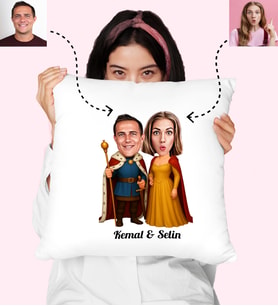 Kral Kraliçe Karikatürlü Kişiye Özel Yastık