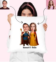 Kral Kraliçe Karikatürlü Kişiye Özel Yastık
