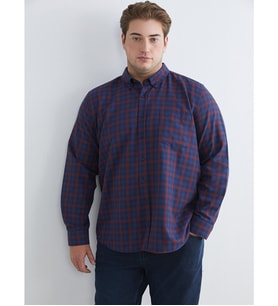 LCWAIKIKI Classic Bordo Büyük Beden Regular Fit Uzun Kollu Ekose Erkek Gömlek