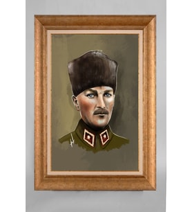 EV İŞYERİ OFİS İÇİN ALTIN ÇERÇEVELİ PASPARTULU ATATÜRK TABLO S232