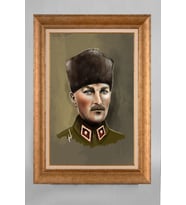 EV İŞYERİ OFİS İÇİN ALTIN ÇERÇEVELİ PASPARTULU ATATÜRK TABLO S232