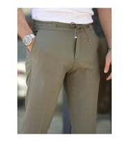 Rahat Şık Kolay Ütülenebilir Slim Fit Kumaş Jogger Pantolon (Haki)