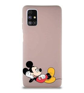 Samsung Galaxy M51 Soft Premier Kapak Mickey Mouse-F Tasarımlı Silikon Kılıf - Pudra (Şeffaf)