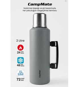 Cooker 2 Litre Kulplu Paslanmaz Çelik Kamp Termos CKR-2128 Antrasit