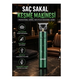 Profesyonel Saç Sakal Kesme Makinesi Koyu Yeşil Metal Gövde USB Şarjlı
