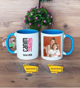 Anneye Hediye Kupa Bardak Mavi Fotoğraflı Anneler Günü Doğum Günü Hediyesi