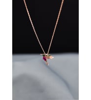 925 Ayar Gümüş Rose Kaplama Taşlı Kuş Kolye