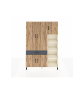 Arges Dolap 10 Raflı Tek Çekmeceli 5 Kapaklı 132x30x195 Aytaşı-Çam/Antrasit