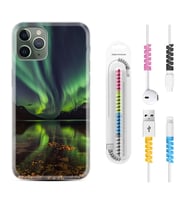 Apple iPhone 11 12 13 14 Pro Max Kılıf Kablo Koruma Spiral Silikon Kuzey Işıkları 1327