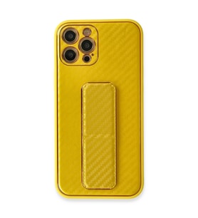 Apple İphone 12 Pro Max Kılıf Coco Karbon Standlı Kapak - Sarı