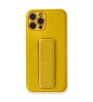 Apple İphone 12 Pro Max Kılıf Coco Karbon Standlı Kapak - Sarı