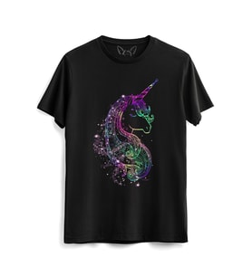 Unıcorn Dijital Baskılı Siyah Tshirt