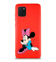 Samsung Galaxy A81 Soft Premier Kapak Minnie Mouse-E Tasarımlı Silikon Kılıf - Kırmızı (Şeffaf)
