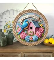 Kuşlu Ev Kapı Süsü Home Sweet Home Ahşap Ev Dekorasyonu