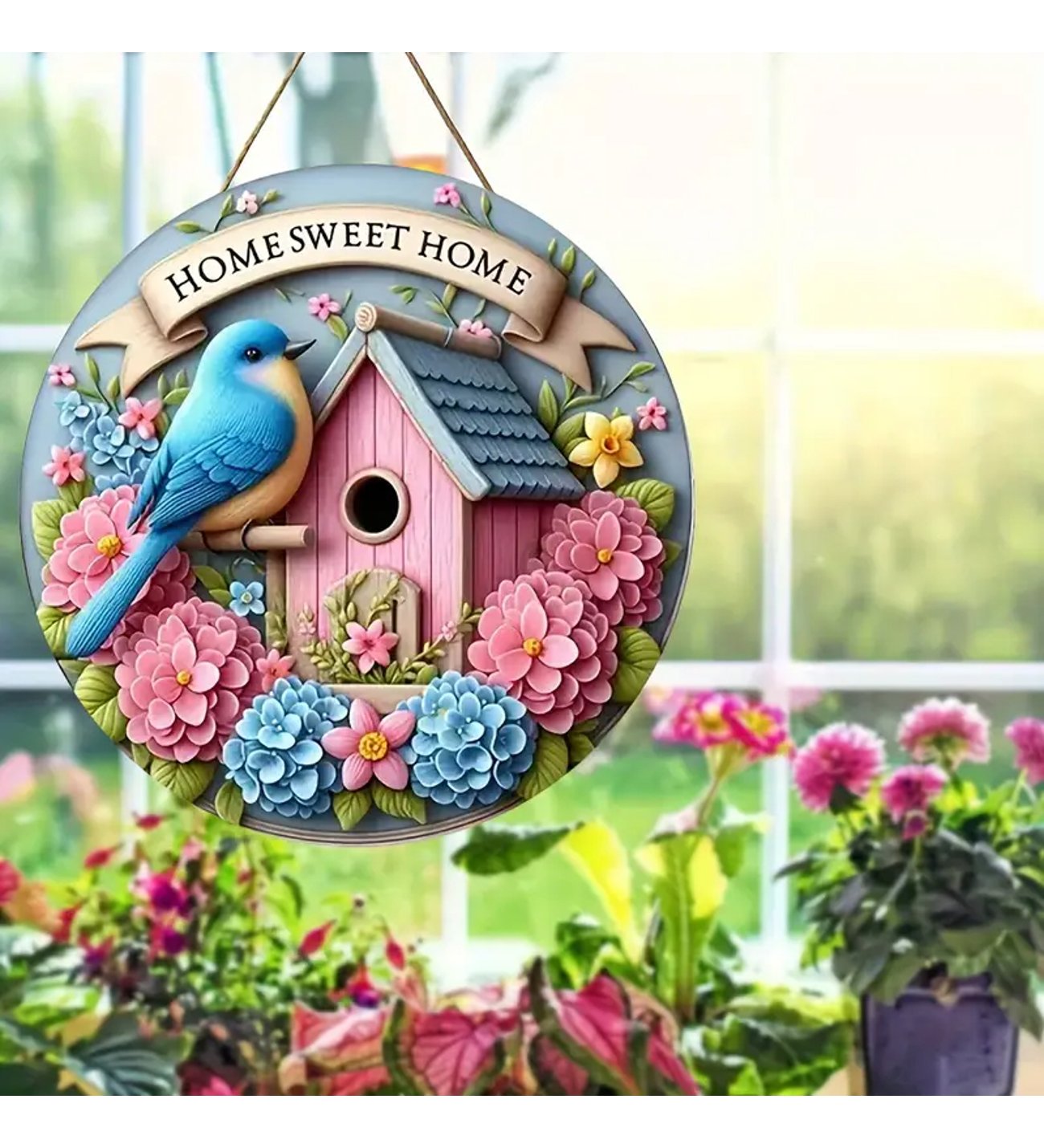 Kuşlu Ev Kapı Süsü Home Sweet Home Ahşap Ev Dekorasyonu 2
