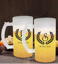 BK Gift Kişiye Özel Çelenk Baş Harfli İsimli 2’li Cam Bira Bardağı 50cl-3 (Beyaz)