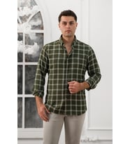 Advante Slimfit Ekoseli Yaka Düğmeli Mevsimlik Kumaş Erkek Gömlek (Yeşil)