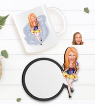 BK Gift Kişiye Özel Kadın Karikatürlü Beyaz Kupa ve Ahşap Bardak Altlığı Hediye Seti