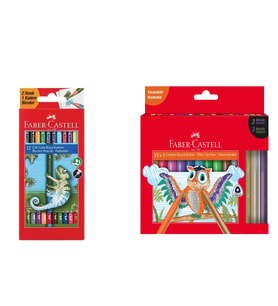 Faber Castell Boyama Seti Comfort Keçeli Kalem 15+3 Metalik Renk ve Çift Uçlu Bicolor Kuru Boya 24 Renk