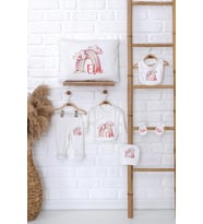 Pia Baby Premium %100 Pamuk İsme Özel Kız Bebek Hediye Seti Zıbın Yastık Kılıfı 5042-06 (Ekru)