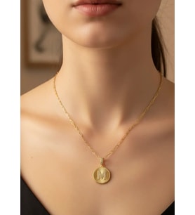 Çelik Gold Madalyon M Harf Kolye - 25-clkk207