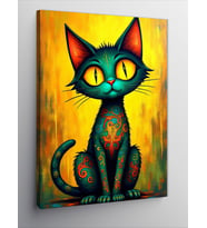 Kanvas Tablo Desenli Yeşil Kedi