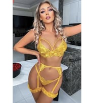 Fantasy Sugar Sarı Dantelli Bacak Aksesuarlı Jartiyer Takım-Limited