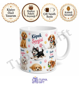 Köpekli Tasarım Baskılı Kupa Bardak Hayvan Severler İçin Hediye Porselen Mug